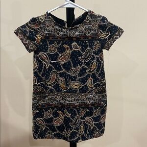 Zara Girls Dress in Navy and Gold Paisley / Tapestry - Size 5
